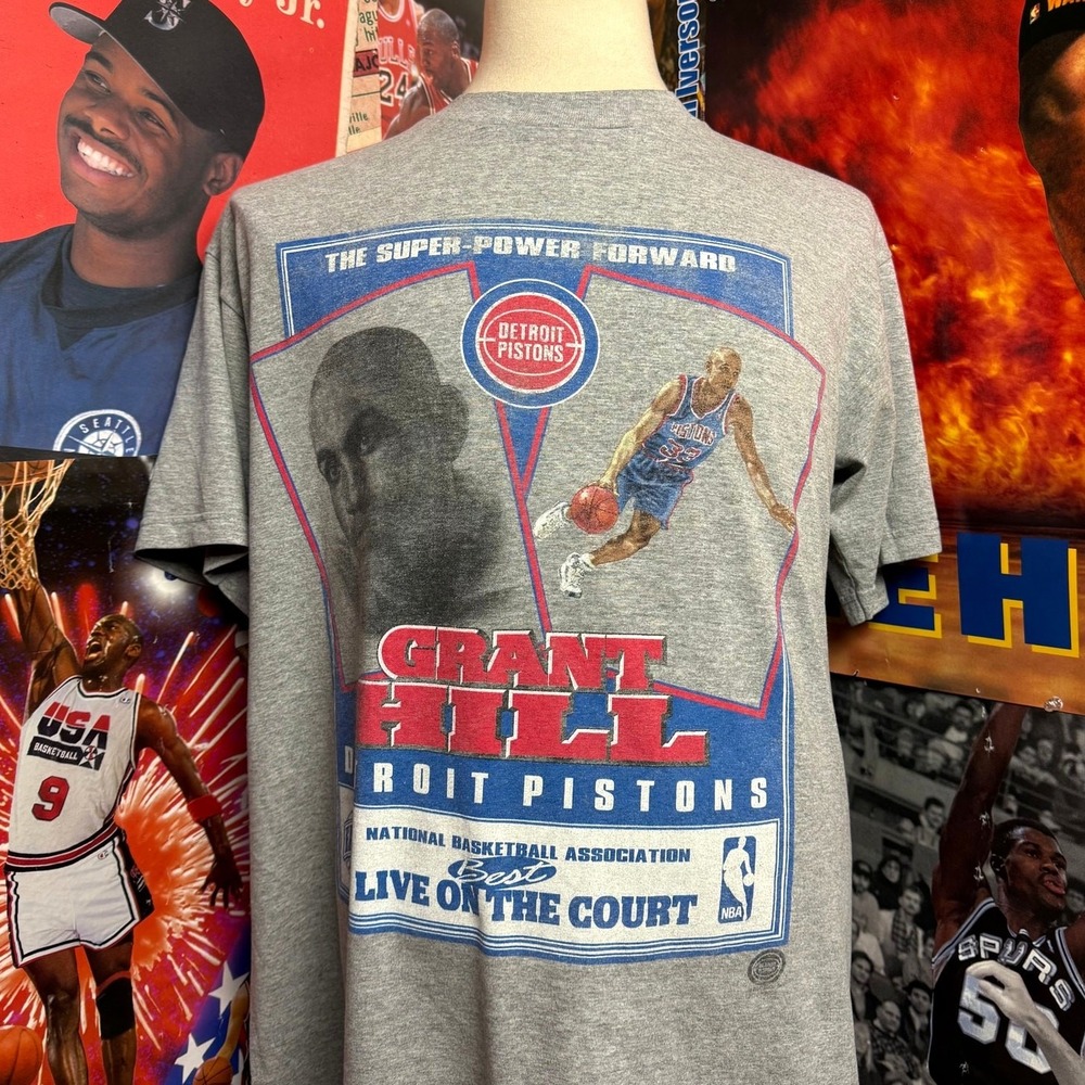 Vintage 90s Detroit Pistons Grant Hill Lee Sport NBA Basketball Player Tee Sz XL